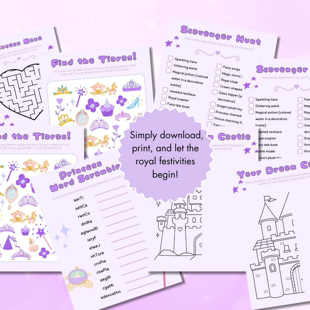 PLR Purple Princess Birthday Party Game Bundle