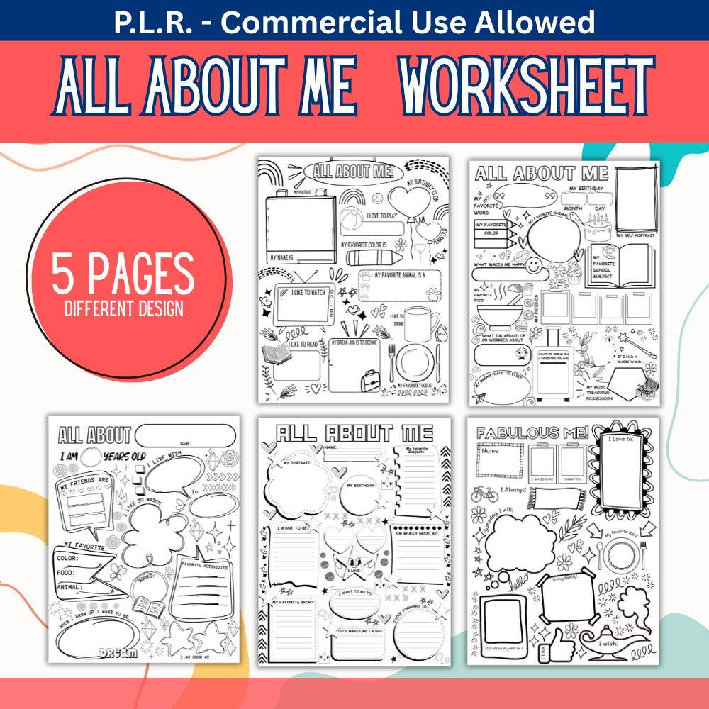 PLR All About Me Worksheets