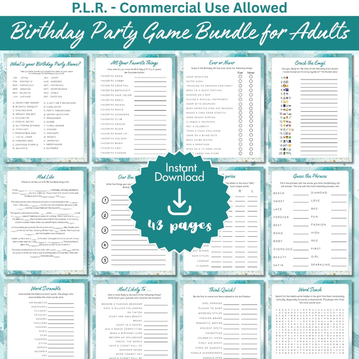 PLR Printable Birthday Party Game Bundle for Adults – plr-printables-store