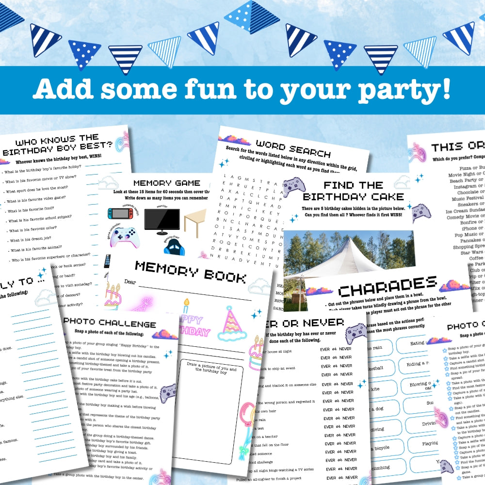 PLR Blue Teen Birthday Party Game Bundle