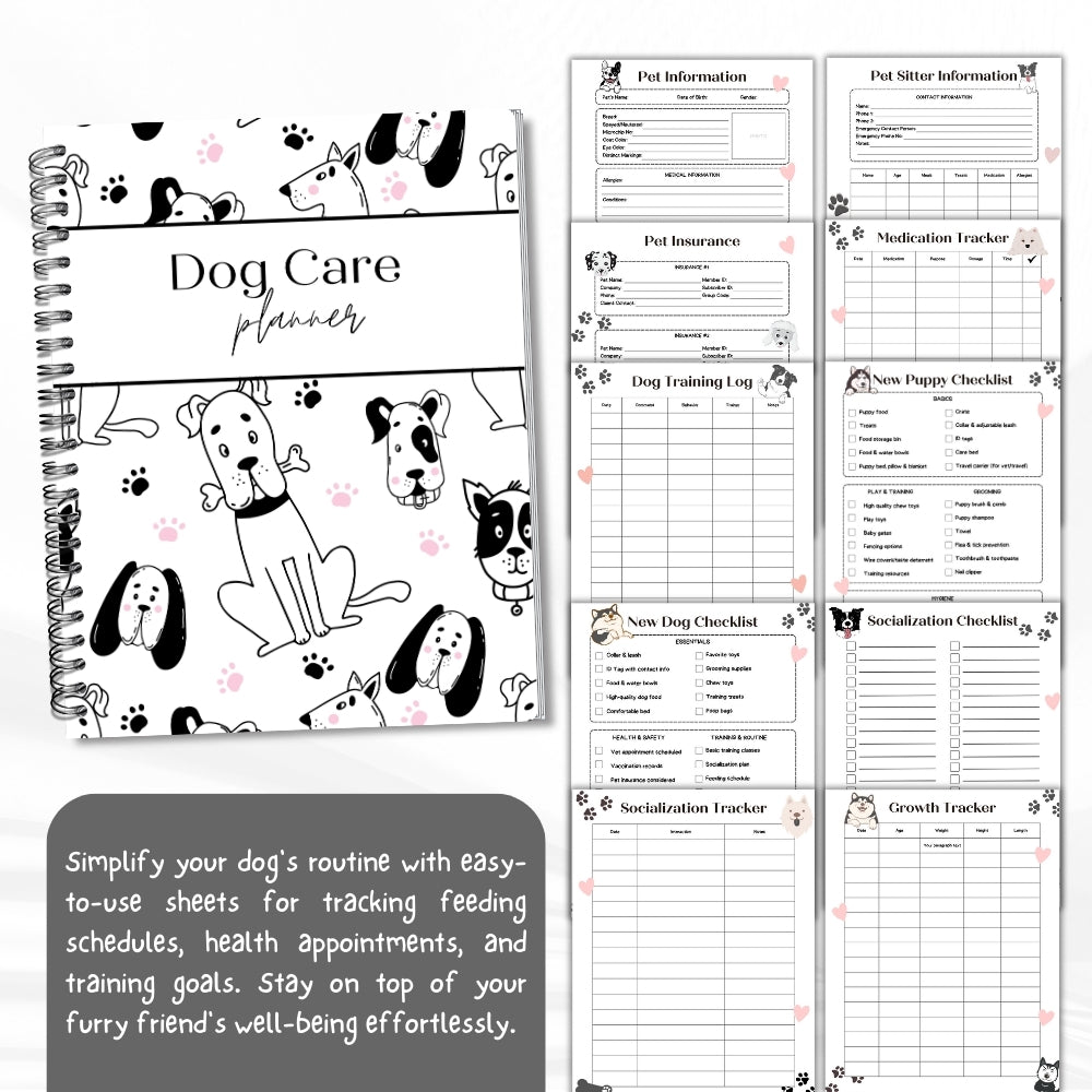 PLR Black & White Dog Care Planner