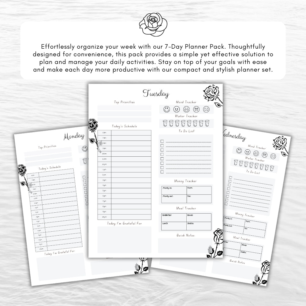 PLR Black and White 7 Day Planner Pack