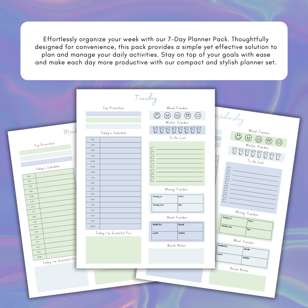 PLR Blue 7 Day Planner Pack