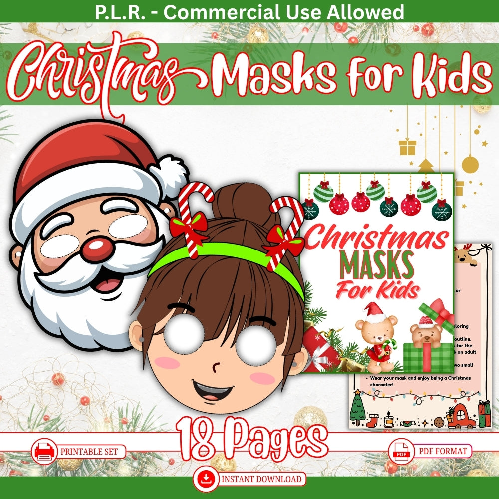 PLR Printable Christmas Masks for Kids