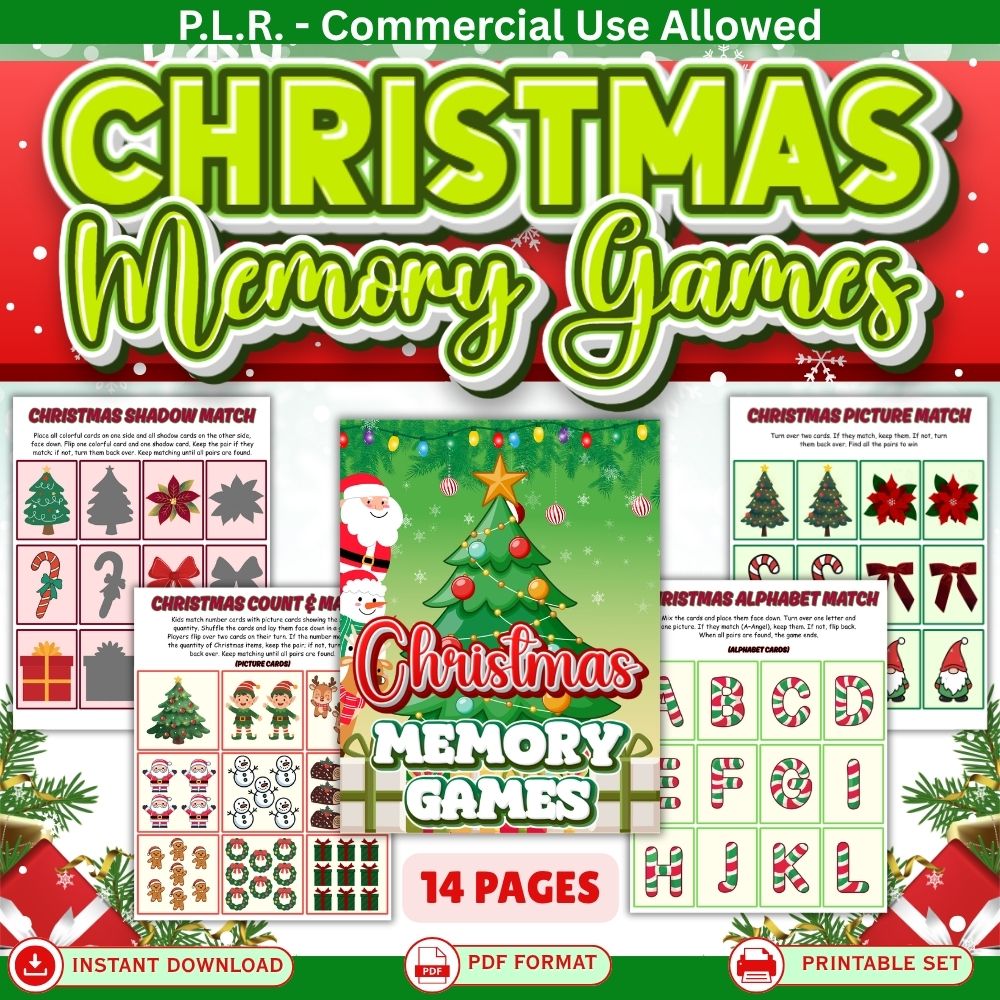 PLR Printable Christmas Memory Games
