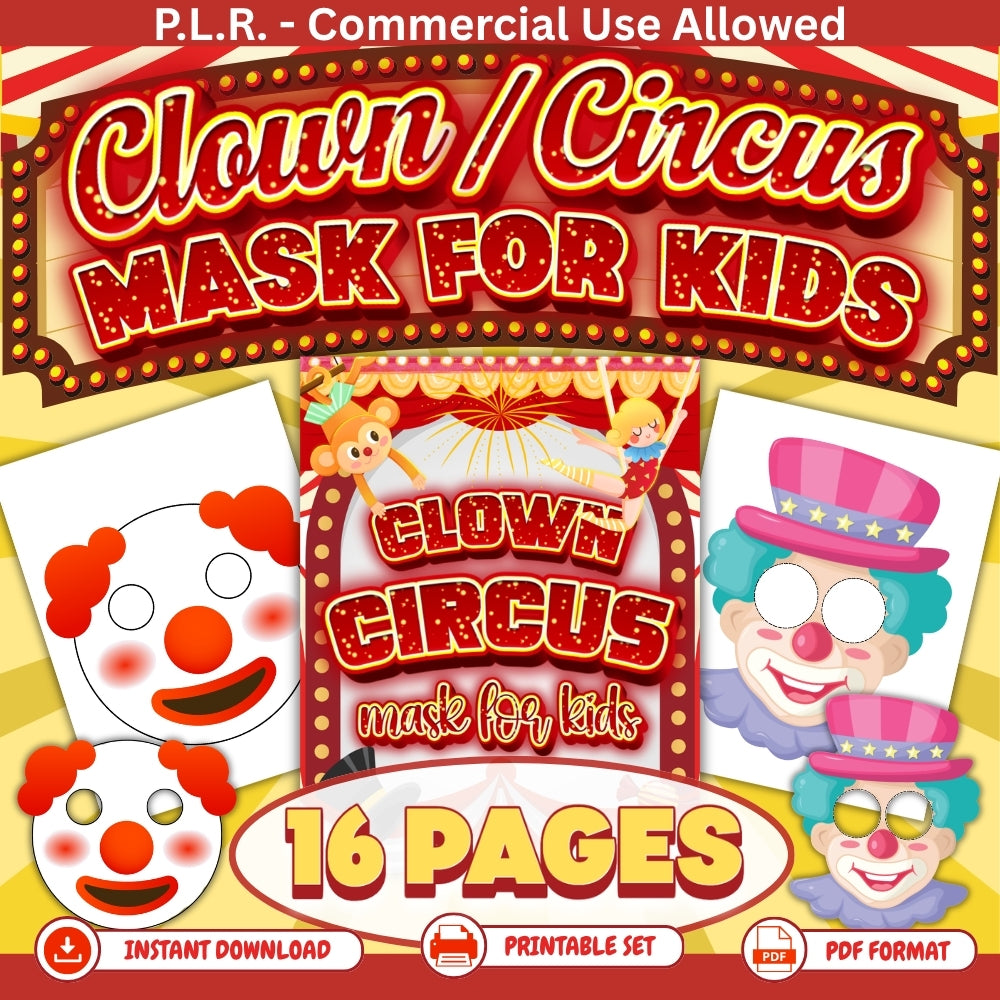 PLR Printable Clown/Circus Masks for Kids