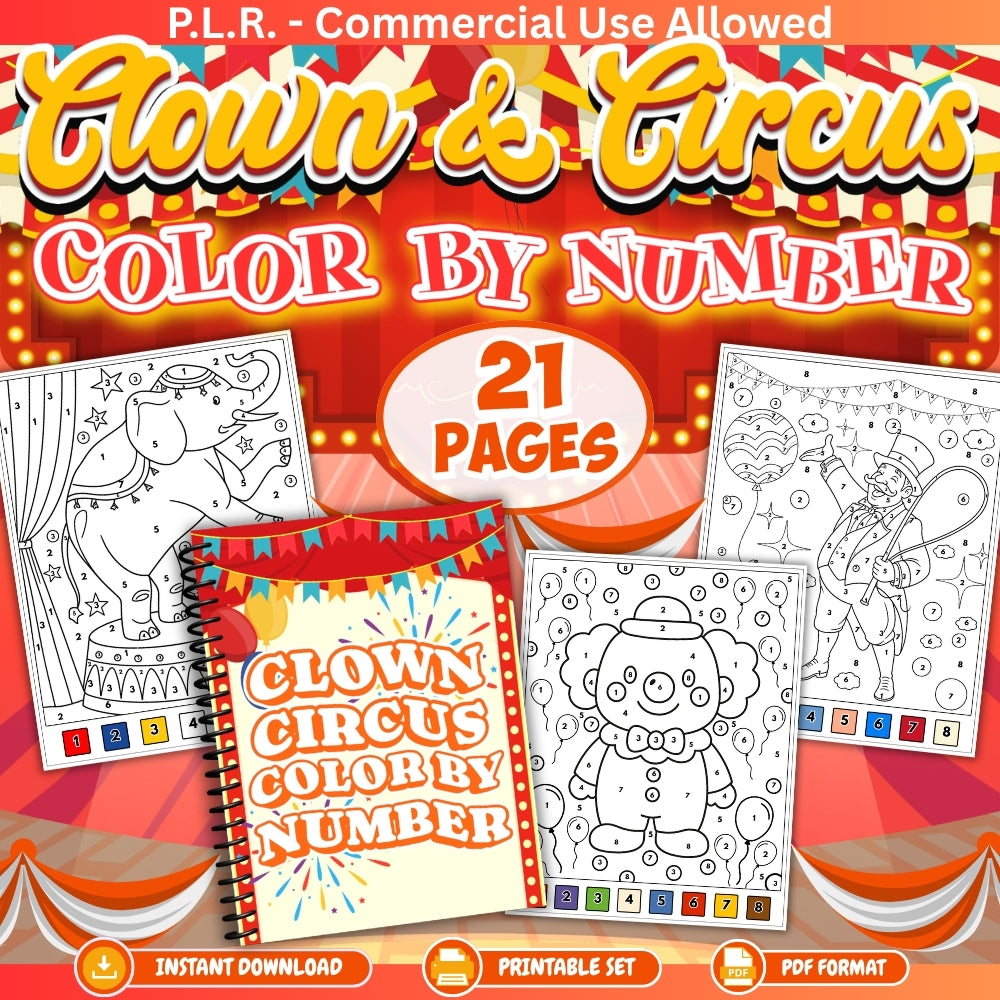 PLR Printable Clown/Circus Color by Number