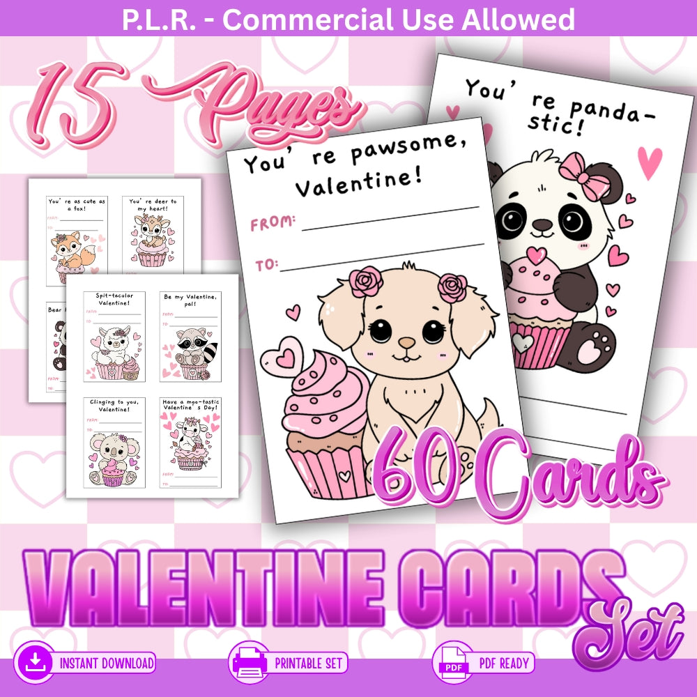 PLR Printable Cupcake Valentine Card Set