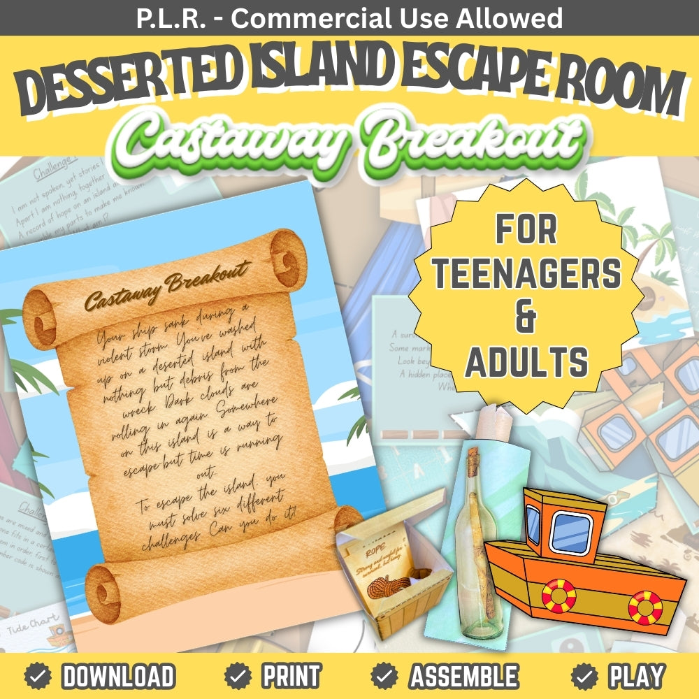PLR Printable Deserted Island Escape Room for Teenagers and Adults