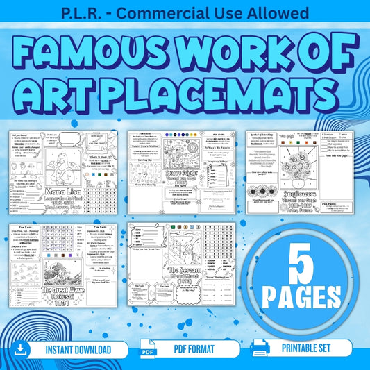 PLR Printable Famous Work of Art Placemats