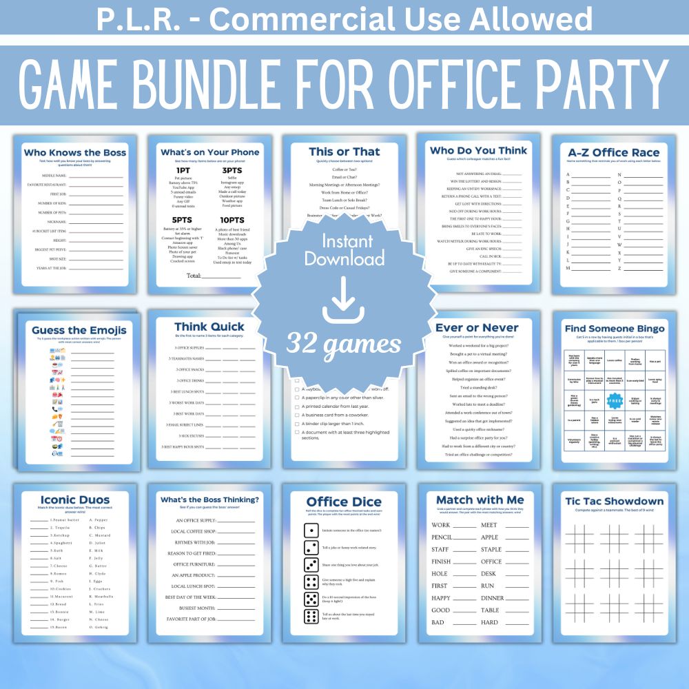 PLR Printable Office Party Game Bundle plrprintablesstore