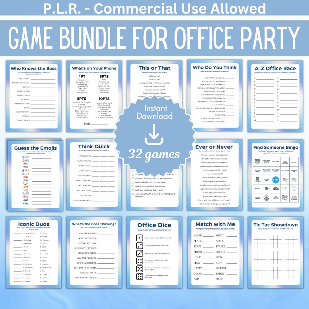 PLR Printable Office Party Game Bundle