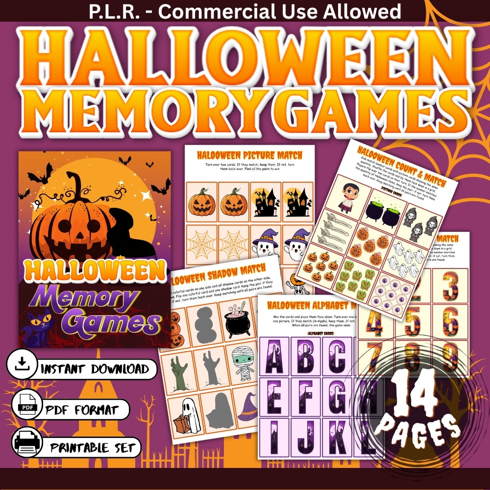 PLR Printable Halloween Memory Games