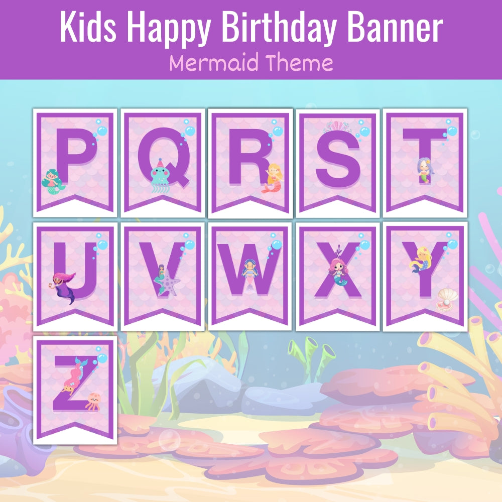 PLR Kids Mermaid Theme Birthday Banner