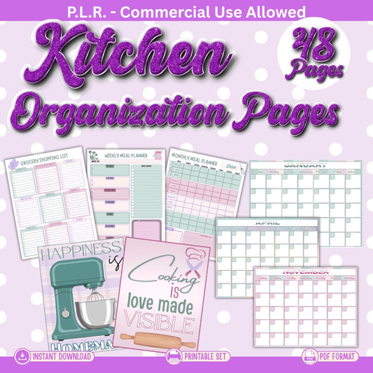 PLR Printable Kitchen Organization Pages Purple/Green