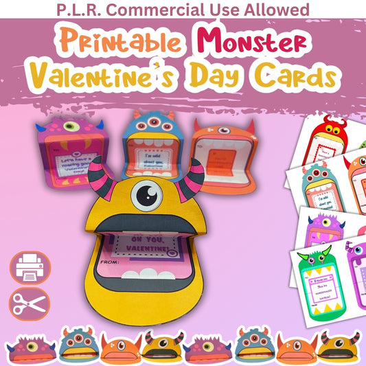 PLR Printable Monster Valentines Day Cards