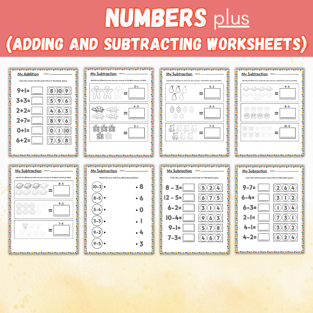 PLR Numbers plus Adding and Subtracting Worksheets