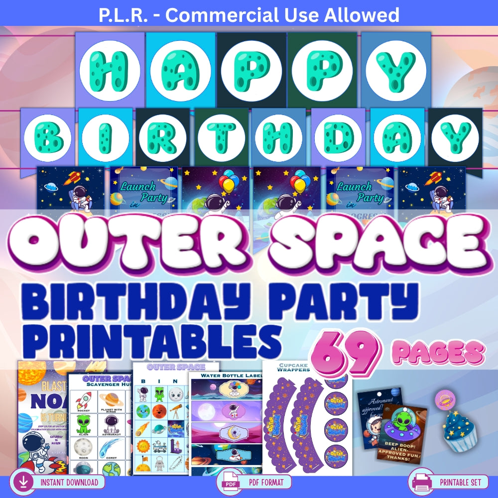 PLR Printable Outer Space Birthday Party Bundle – plr-printables-store