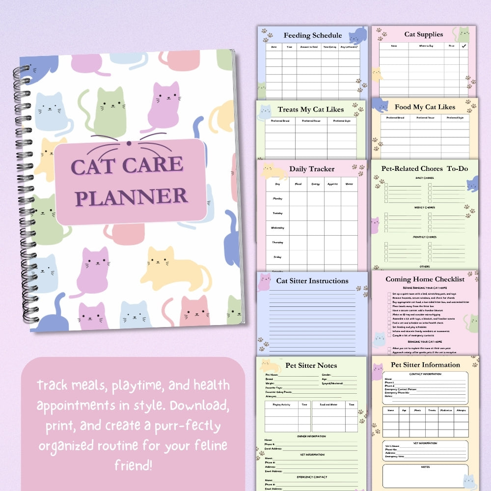 PLR Pastel Cat Care Planner