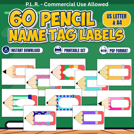 PLR Printable Big Pencil Name Tags