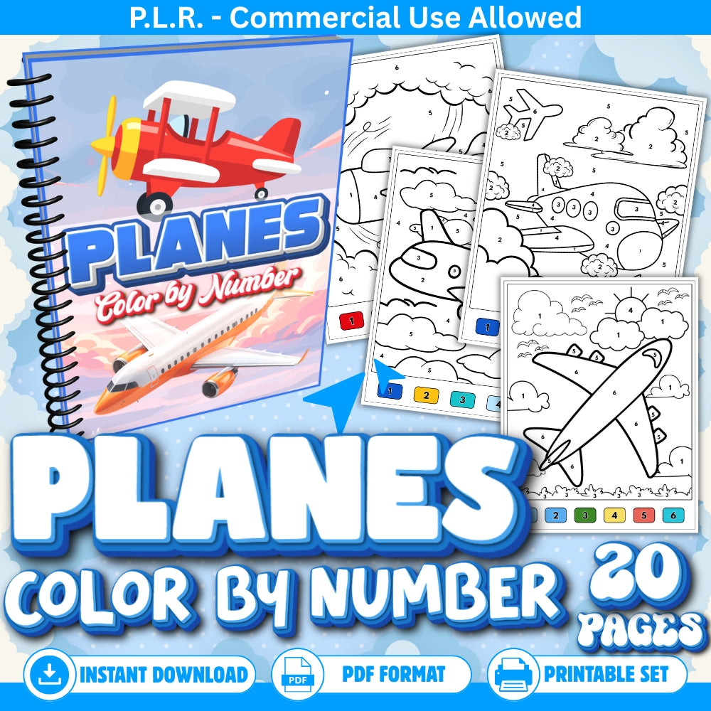 PLR Printable Planes Color by Number