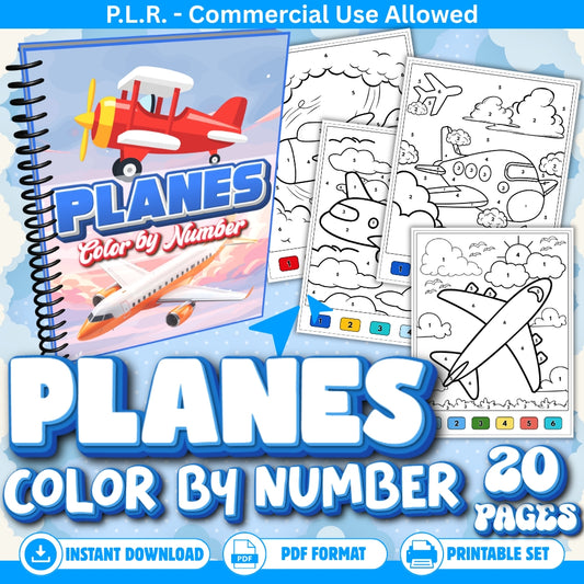 PLR Printable Planes Color by Number
