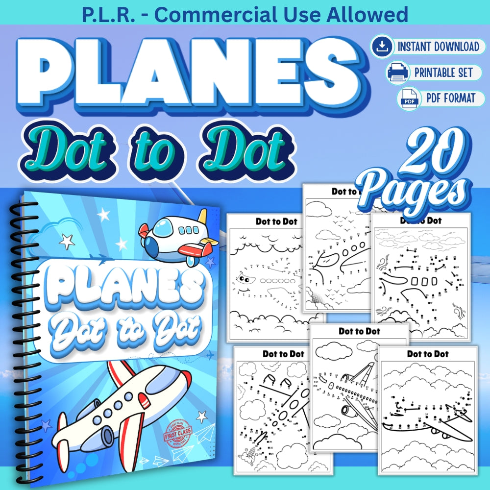 PLR Printable Planes Dot to Dot Coloring Pages