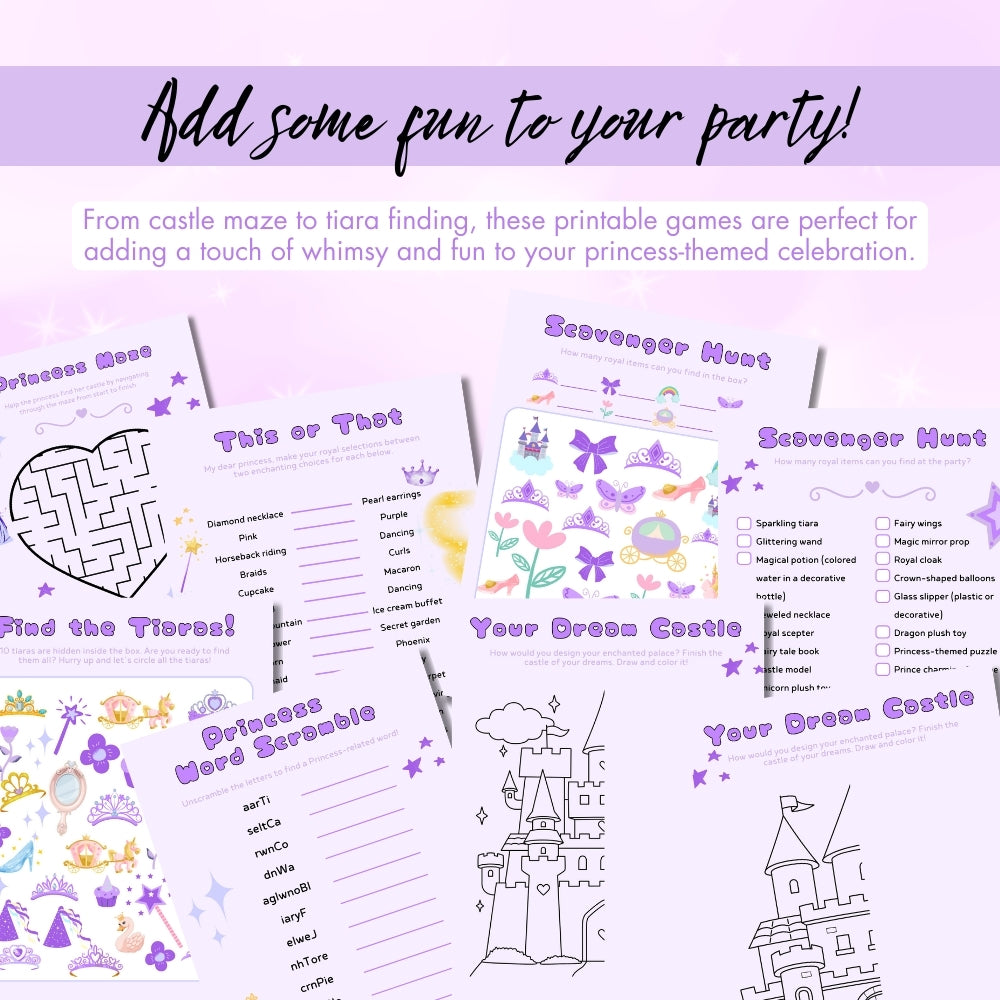 PLR Purple Princess Birthday Party Game Bundle