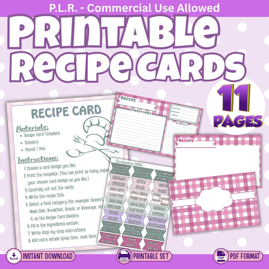PLR Printable Recipe Cards Purple/Green