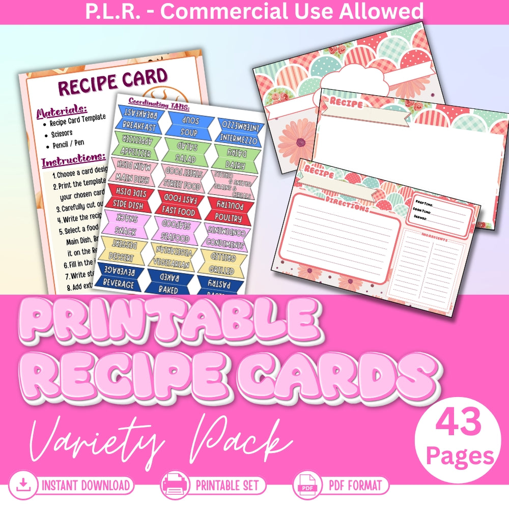 PLR Printable Recipe Cards Variety Pack