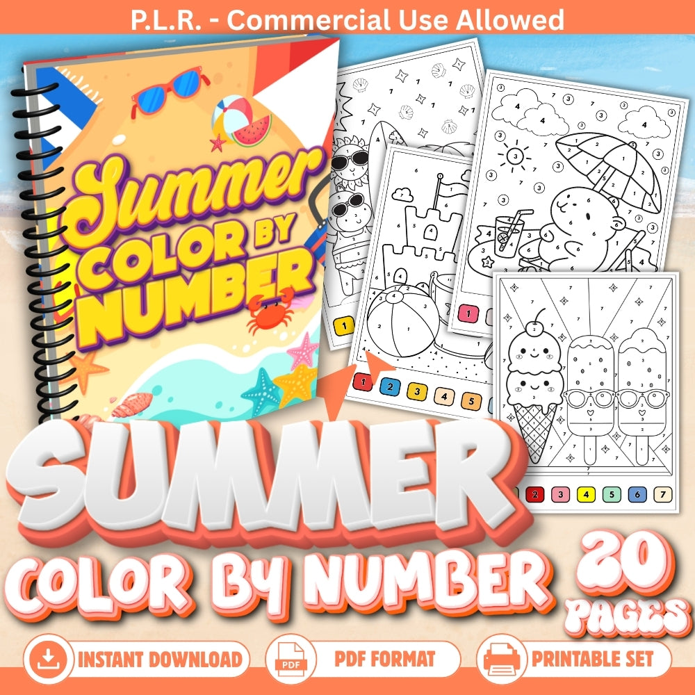 PLR Printable Summer Color by Number