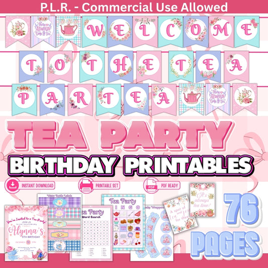 PLR Printable Tea Party Birthday Party Bundle