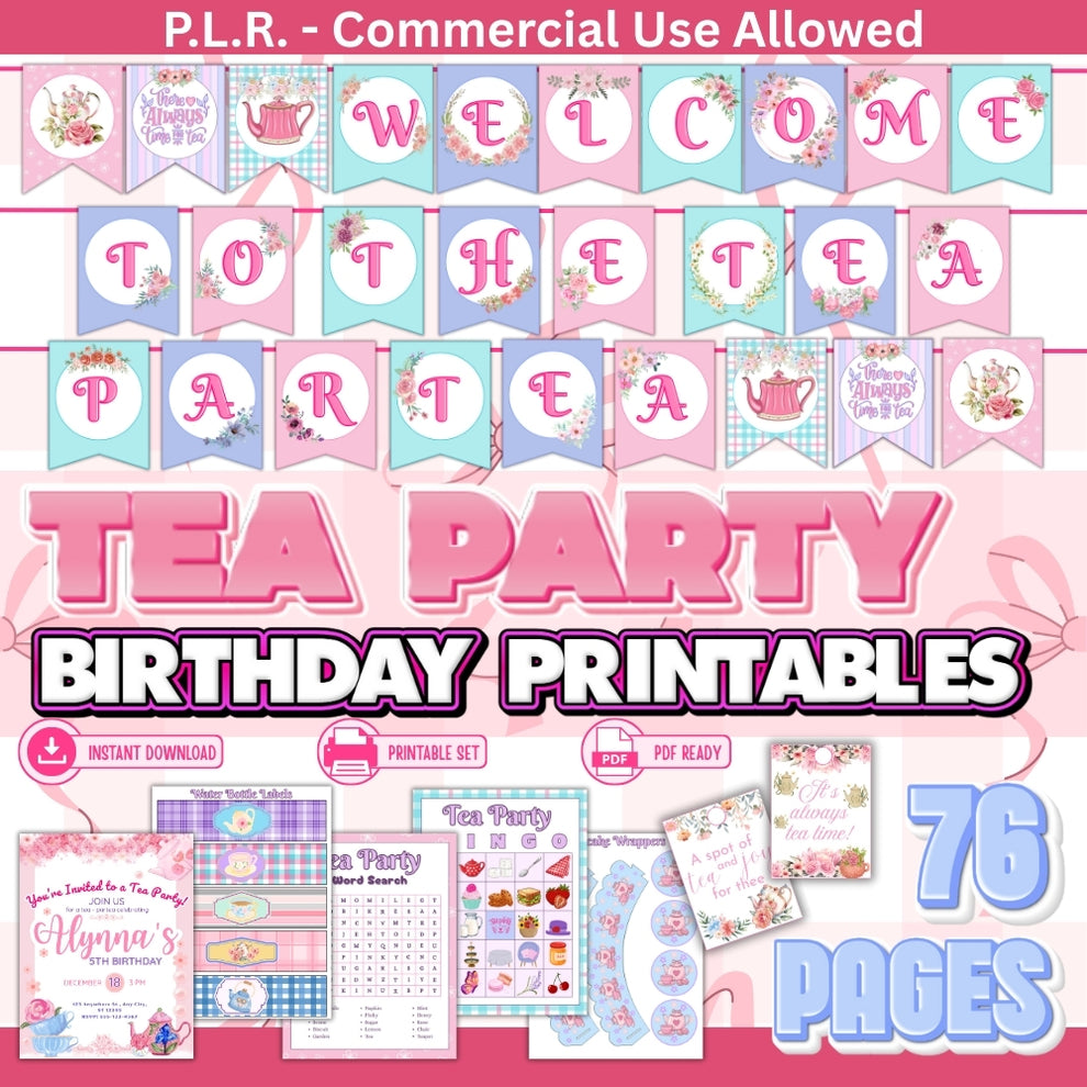 PLR Printable Tea Party Birthday Party Bundle – plr-printables-store