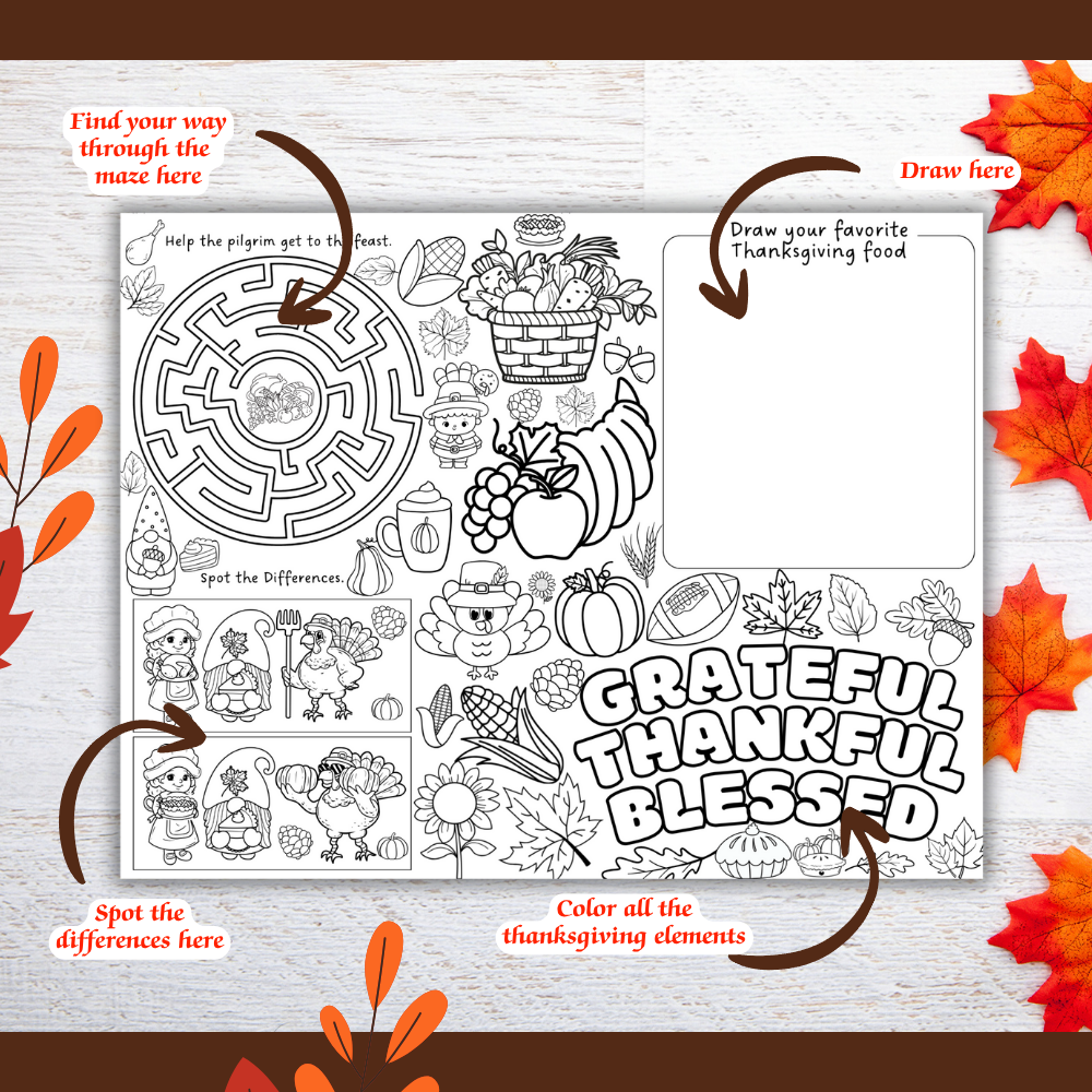 PLR Thanksgiving Activity Placemats