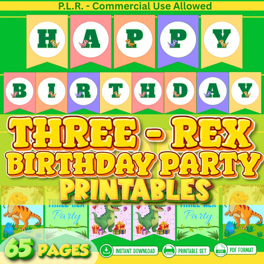 PLR Printable Three Rex Birthday Party Bundle