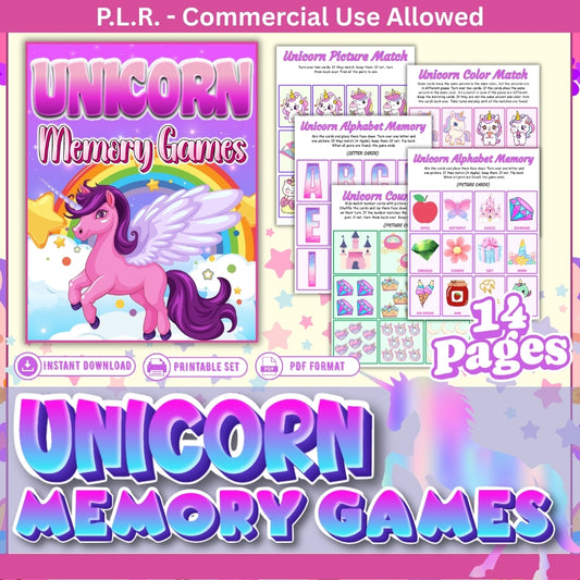 PLR Printable Unicorn Memory Game