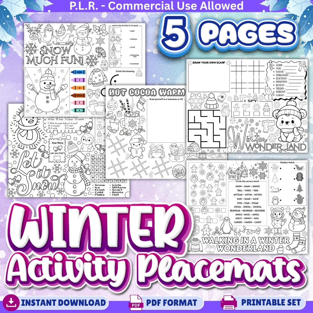 PLR Printable Winter Activity Placemats