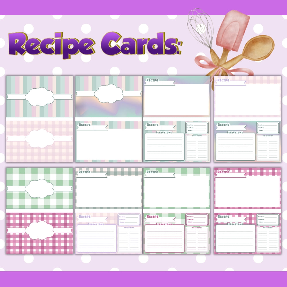 PLR Printable Recipe Cards Purple/Green