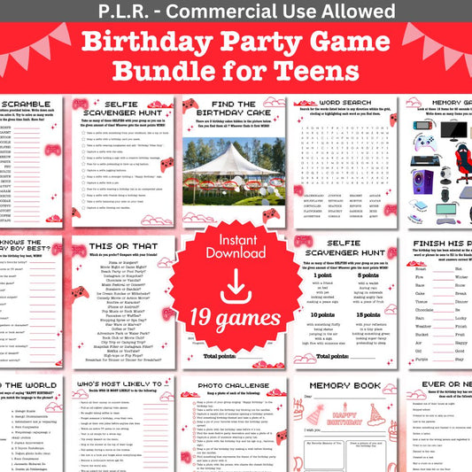 PLR Red Teen Birthday Party Game Bundle