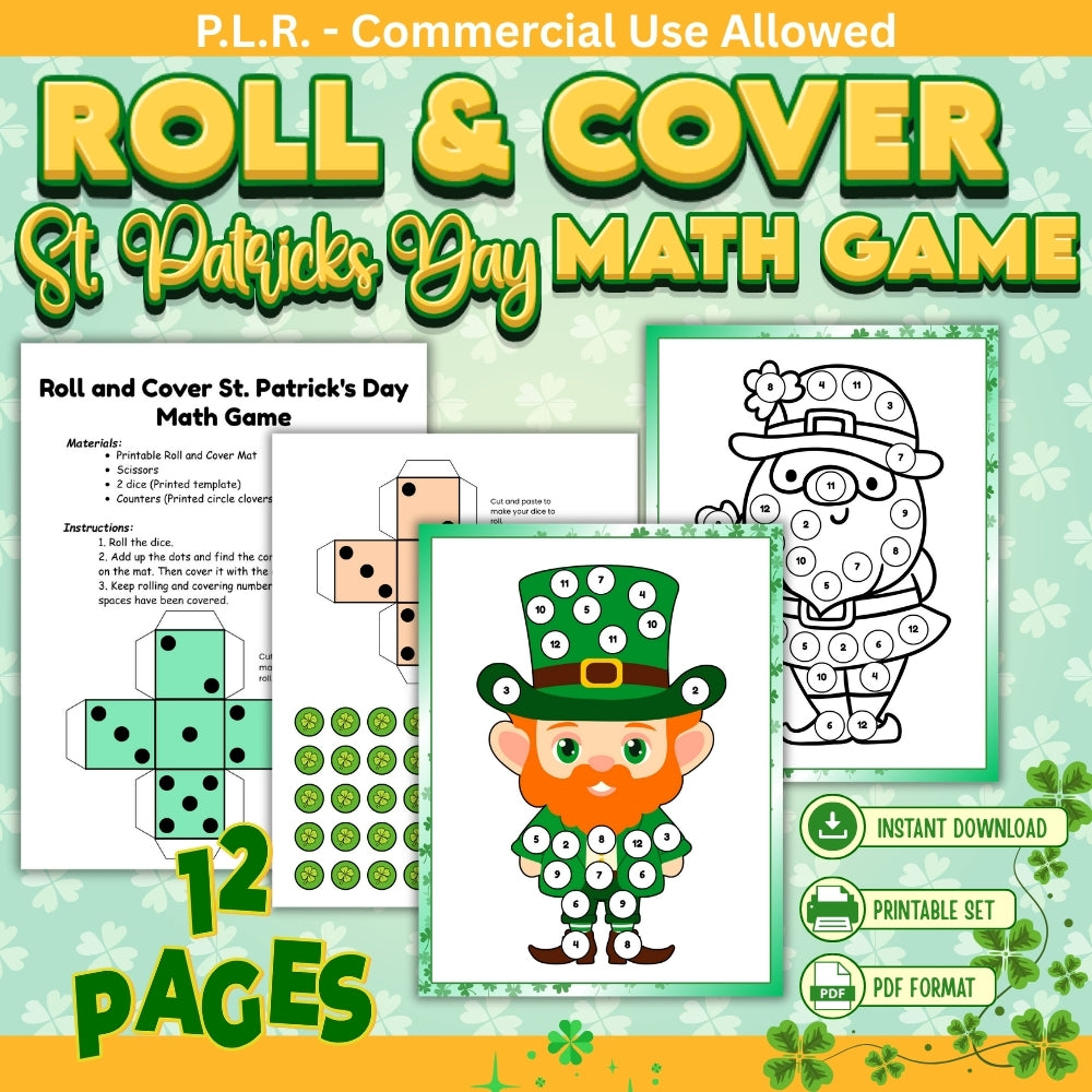 PLR Roll and Cover St. Patrick's Day Math Game