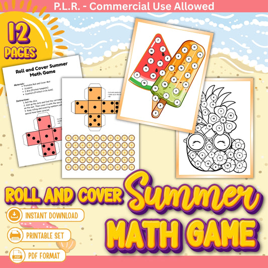 PLR Printable Roll and Cover Summer Math Game