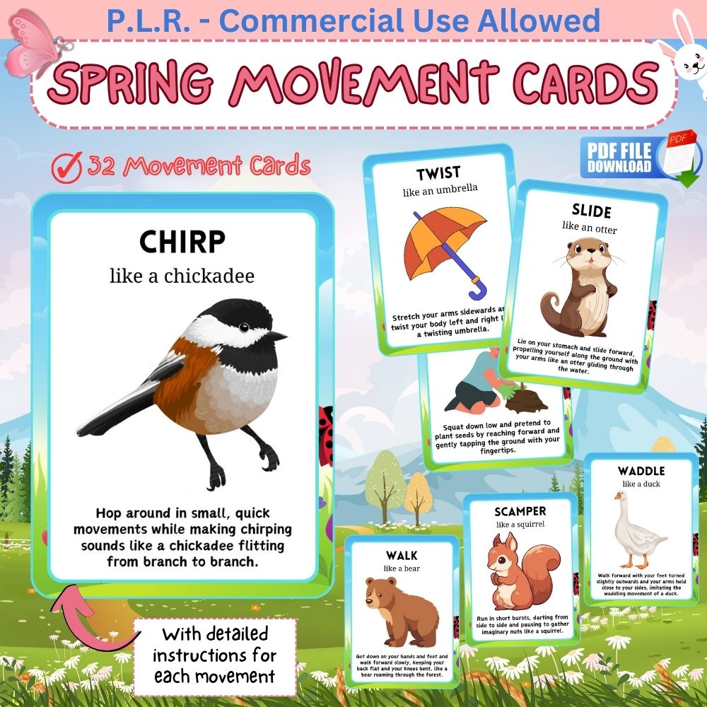 Spring First Movement PLR Spring Movement Cards – plr-printables-store