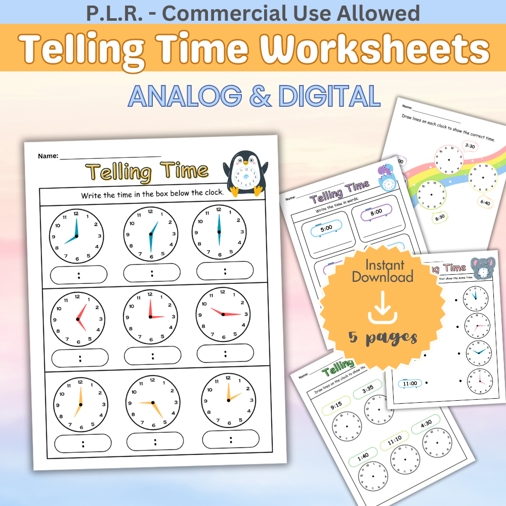 Time Based Worksheet PLR Telling Time Worksheets β plr-printables-store