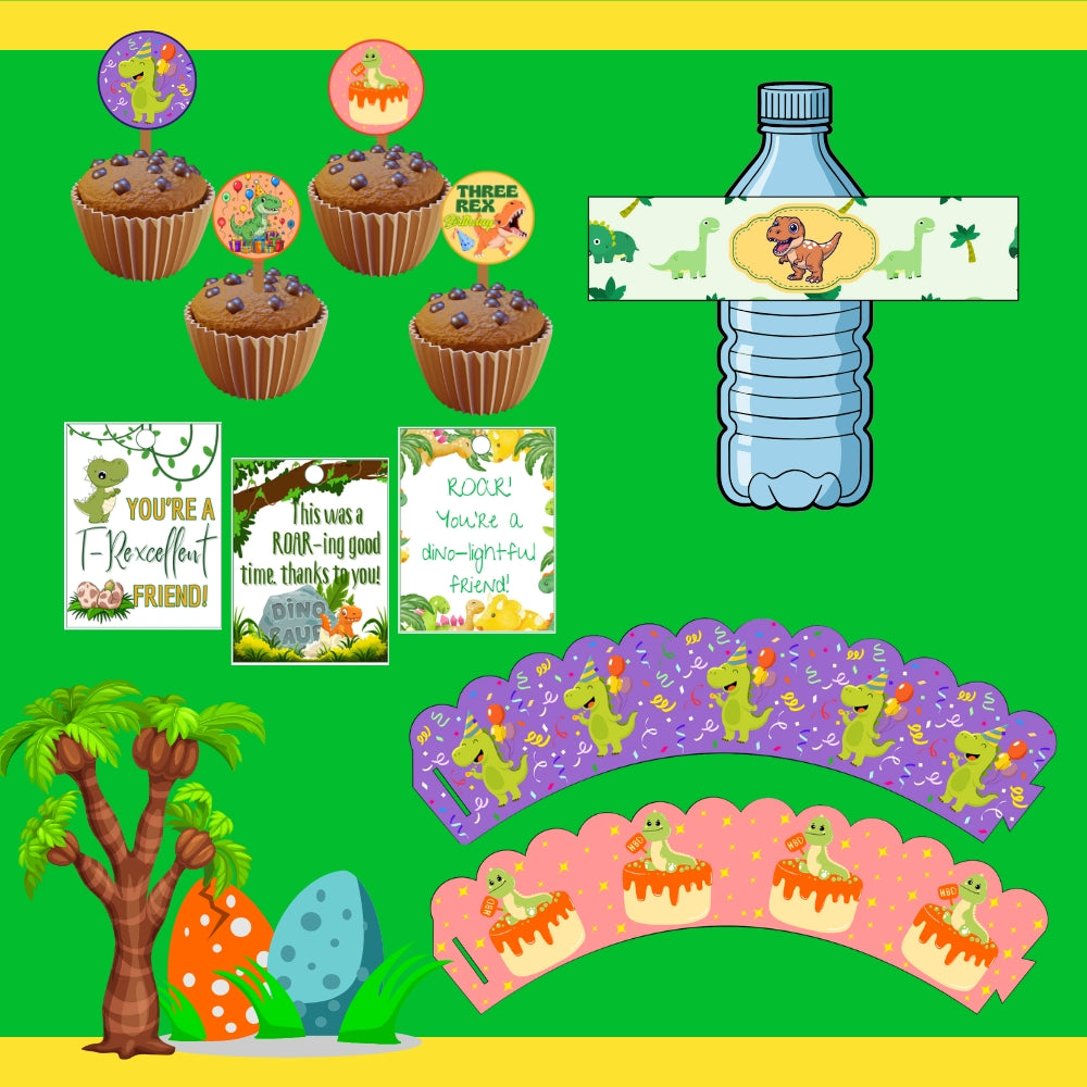 PLR Printable Three Rex Birthday Party Bundle