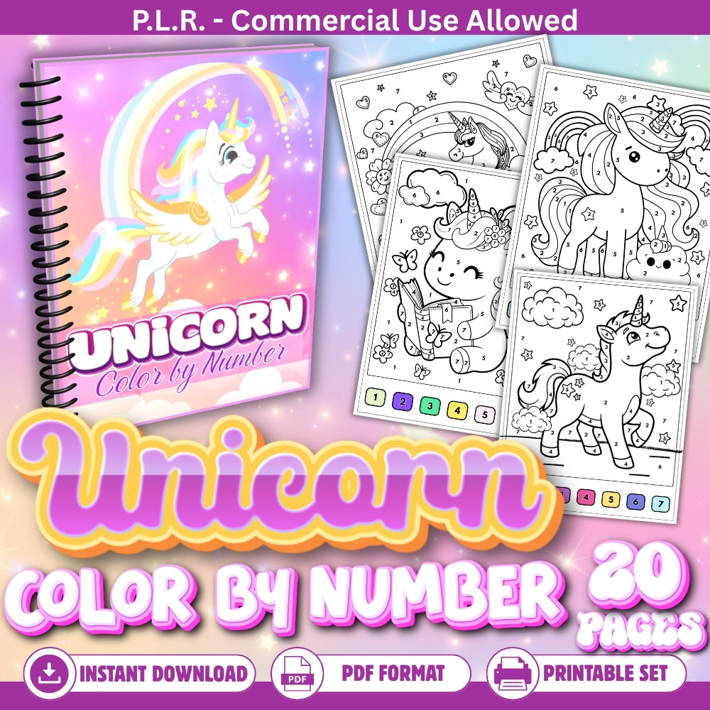 PLR Printable Unicorn Color by Number