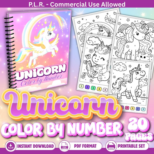 PLR Printable Unicorn Color by Number