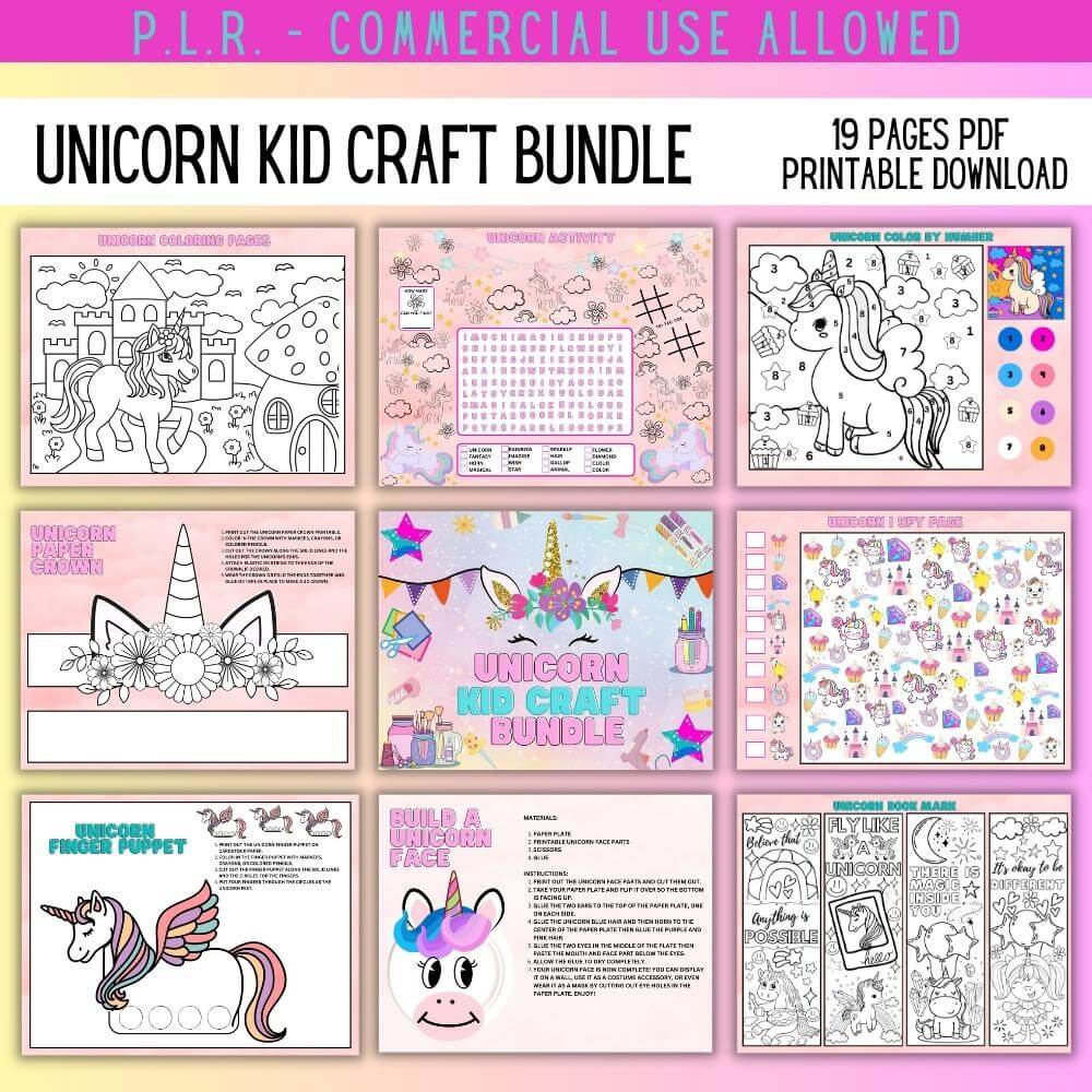 PLR Unicorn Kids Craft Bundle