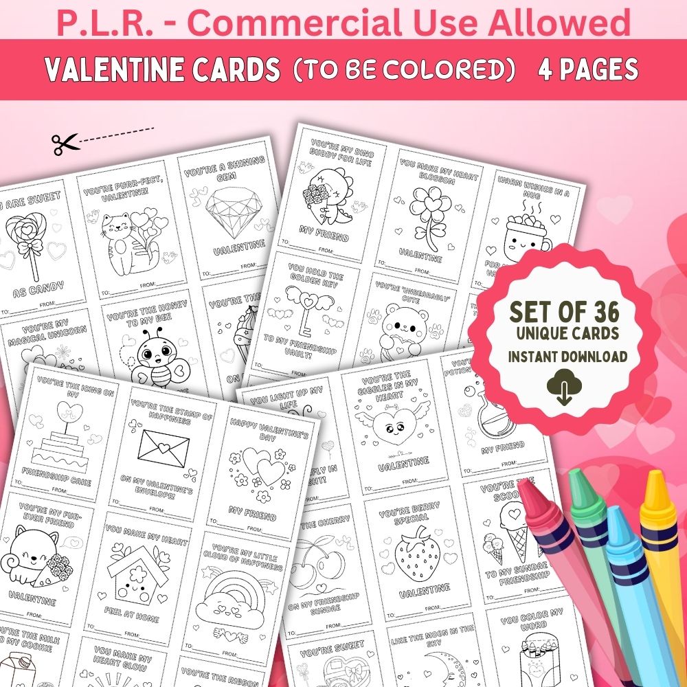 PLR Valentine Cards to be Colored