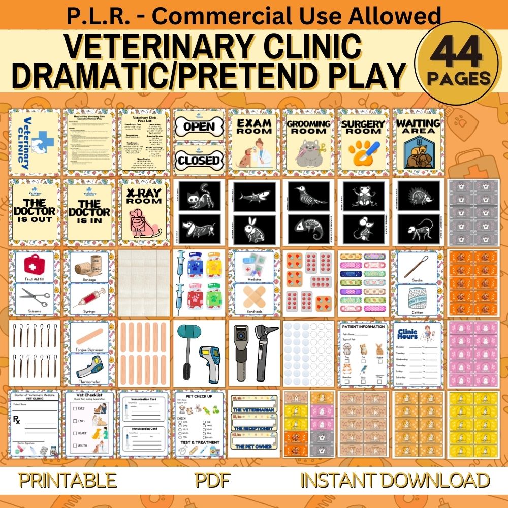 PLR Veterinary Clinic Pretend Play Printables Set