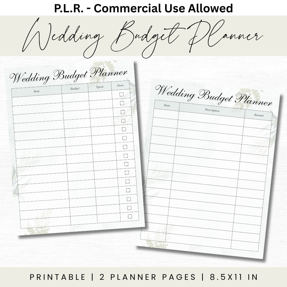 PLR Wedding Budget Planner